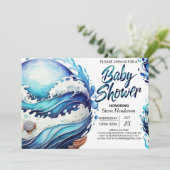 Invitation Baby shower des vagues océaniques marémotrices (Debout devant)