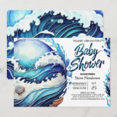 Invitation Baby shower des vagues océaniques marémotrices (Devant / Derrière)