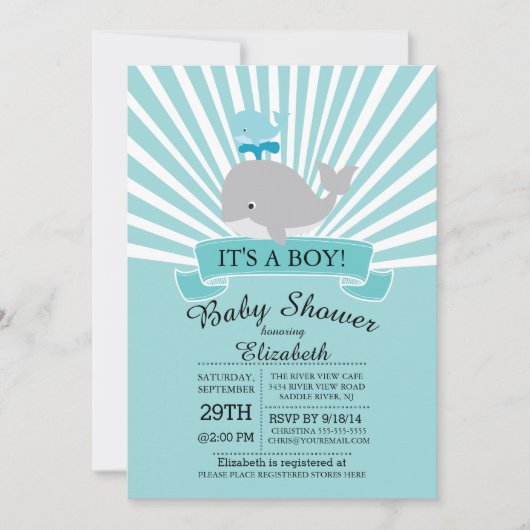 Invitation Baby shower des Whale Boys (Devant)