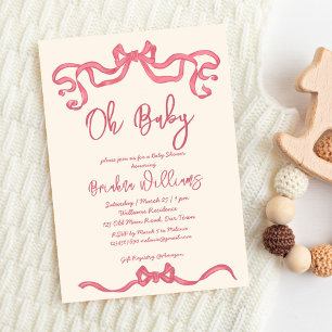 Invitation Baby shower d'esquisse à ruban rose