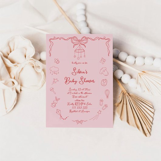 Invitation Baby shower Dessiné À La Main, Bébé Garçon Fille É