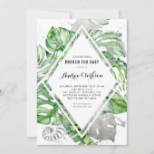 Invitation Baby shower d'été à huile d'argent Feuille tropica (Devant)