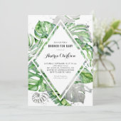 Invitation Baby shower d'été à huile d'argent Feuille tropica (Debout devant)
