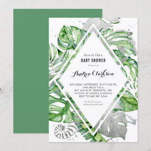 Invitation Baby shower d'été à huile d'argent Feuille tropica