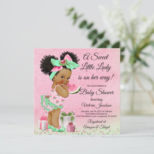 Invitation Baby shower d'été à la pastèque (Debout devant)