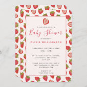 Invitation Baby shower d'été aux fraises (Devant / Derrière)