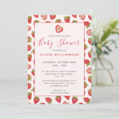 Invitation Baby shower d'été aux fraises (Debout devant)