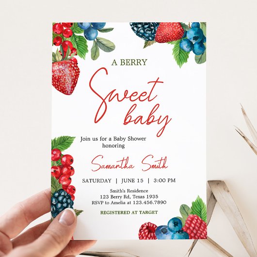 Invitation Baby shower d'été Berry Sweet