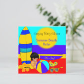 Invitation Baby shower d'été Boy Beach Baby Surfing Baby (Debout devant)
