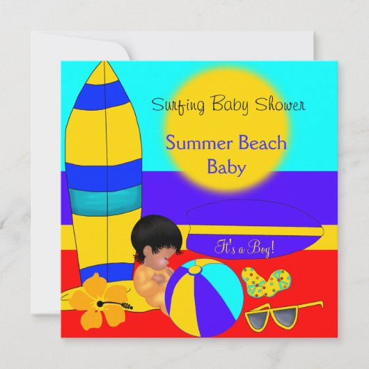 Invitation Baby shower d'été Boy Beach Baby Surfing Baby (Devant)