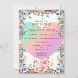 Invitation Baby shower d'été du gradient arc-en-ciel du coeur