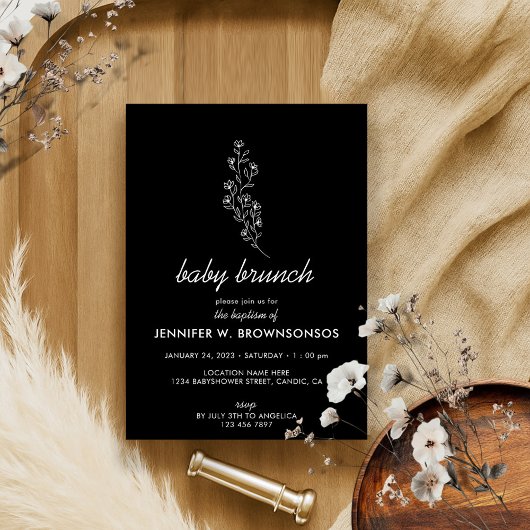 Invitation Baby shower d'été Floral noir et blanc