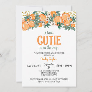 Invitation Baby shower d'été, Orange Citrus Floral Douche