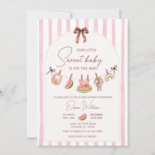 Invitation Baby Shower d'été Pastèque Rose (Devant)