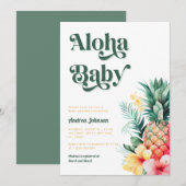 Invitation Baby shower d'été Retro Tropical Aloha Pineappy (Devant / Derrière)