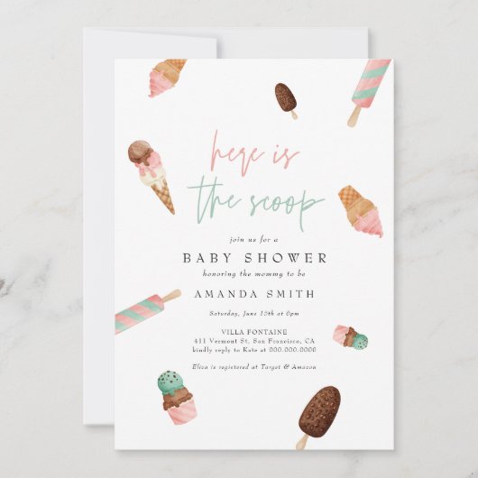 Invitation Baby shower d'été rose crème glacée (Devant)