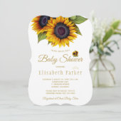 Invitation Baby shower d'été rustique élégant tournesol or (Debout devant)