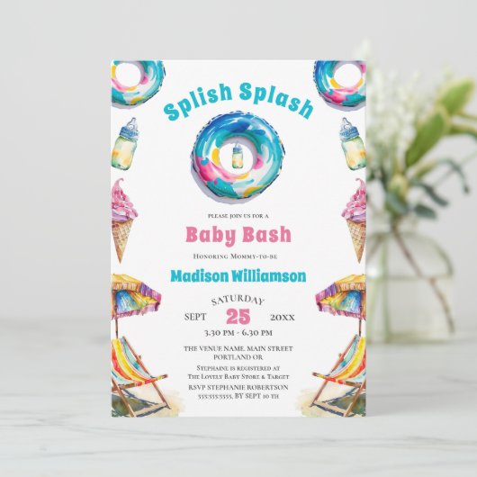 Invitation Baby shower d'été Splish Splash Baby Bash Code QR (Debout devant)