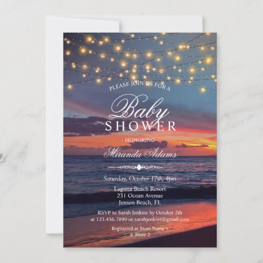 Invitation Baby shower d'été Sunset Beach String Lights (Devant)