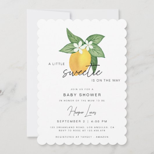 Invitation Baby shower d'été sur les agrumes de citron (Devant)