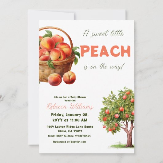 Invitation Baby shower d'été Sweet Little Peach (Devant)