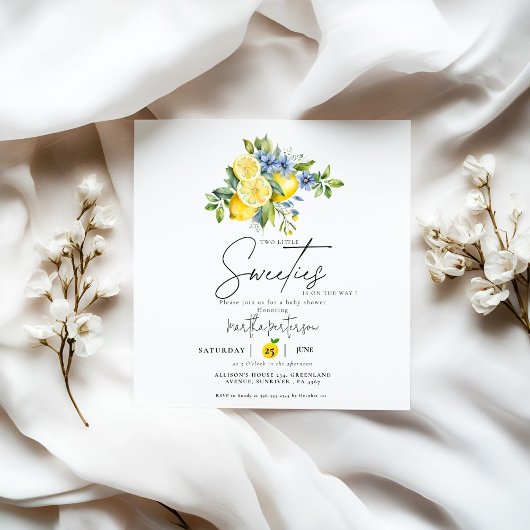 Invitation Baby shower d'été Twin Lemon Blue Citrus Fruit