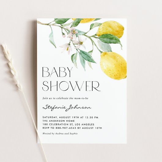 Invitation Baby shower d'été Watercolor Lemon Bouquet