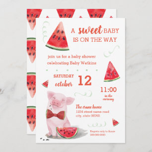 Invitation Baby shower d'été Watermelon Pig Sweet Baby