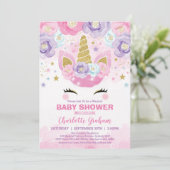 Invitation Baby shower d'étoiles magiques rose violet Unicorn (Debout devant)