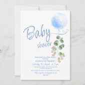 Invitation Baby shower d'Eucalyptus à Balloon Bleu (Devant)