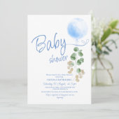 Invitation Baby shower d'Eucalyptus à Balloon Bleu (Debout devant)