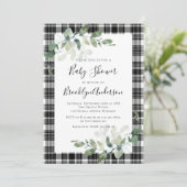 Invitation Baby shower d'Eucalyptus blanc noir (Debout devant)