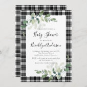 Invitation Baby shower d'Eucalyptus blanc noir (Devant / Derrière)