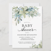 Invitation Baby shower d'Eucalyptus de couleur bleue (Devant)