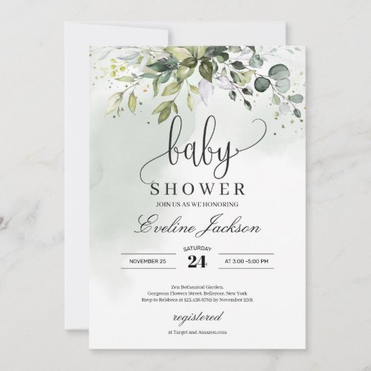 Invitation Baby shower d'eucalyptus du feuillage vert du Boho (Devant)
