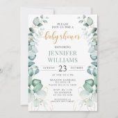 Invitation baby shower d'eucalyptus or vert (Devant)