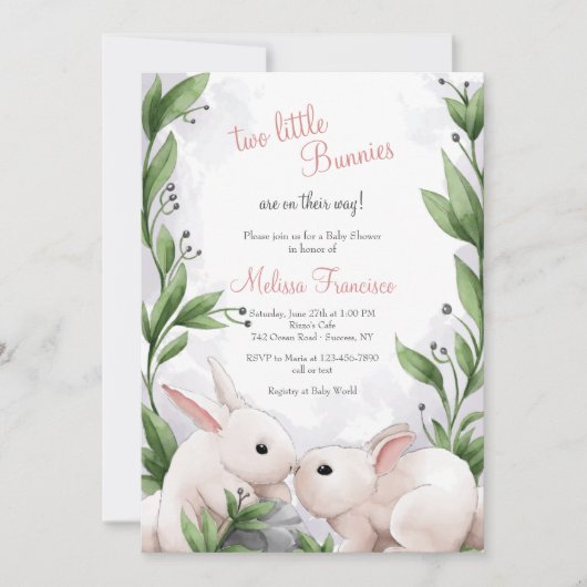 Invitation Baby shower Deux Bunnies (Devant)