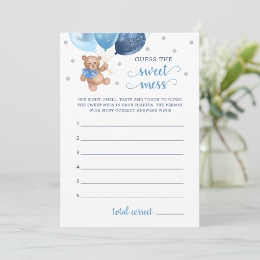 Invitation Baby shower Devinez La douce Mess Teddy Bear Card (Debout devant)