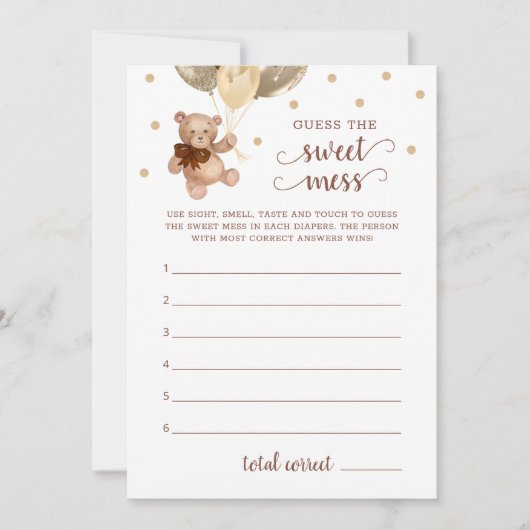 Invitation Baby shower Devinez La douce Mess Teddy Bear Card (Devant)
