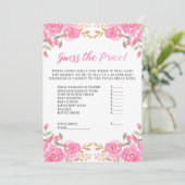 Invitation Baby shower Devinez le prix Pink Floral Game Card (Debout devant)