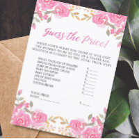 Baby shower Devinez le prix Pink Floral Game Card