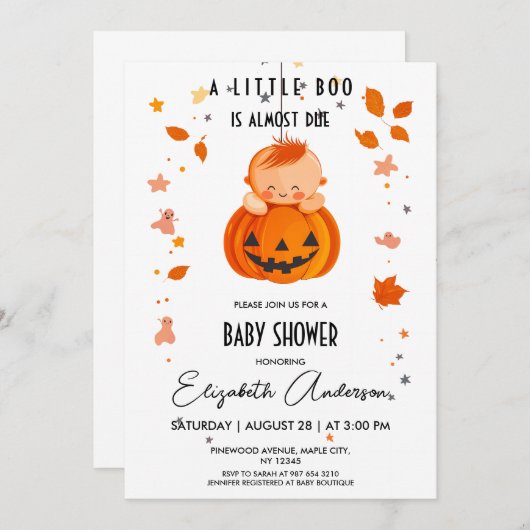 Invitation Baby shower d'Halloween (Devant / Derrière)