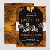 Invitation Baby shower d'Halloween avec chauves-so (Devant / Derrière)