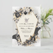Invitation Baby shower d'Halloween Black et Gold Peonies (Debout devant)
