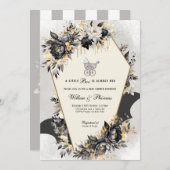 Invitation Baby shower d'Halloween Black et Gold Peonies (Devant / Derrière)