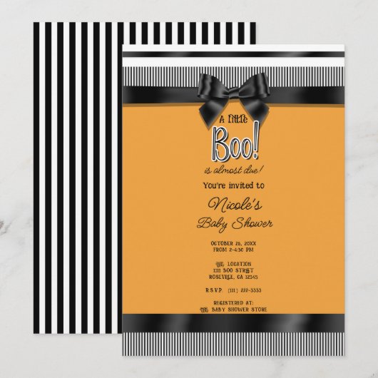 Invitation Baby shower d'Halloween blanc noir (Devant / Derrière)