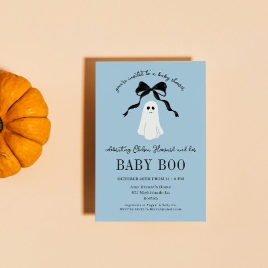 Invitation Baby shower d'Halloween Bleu Baby Boo Ghost
