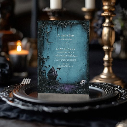 Invitation Baby shower d'Halloween bleu gothique