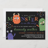 Invitation Baby shower d'Halloween Blue Green Little Monster (Devant)
