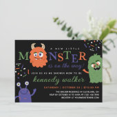 Invitation Baby shower d'Halloween Blue Green Little Monster (Debout devant)